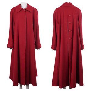 KOMITOR Vintage 80s Women's Coat Red Wool A-Line Button Up Long Overcoat